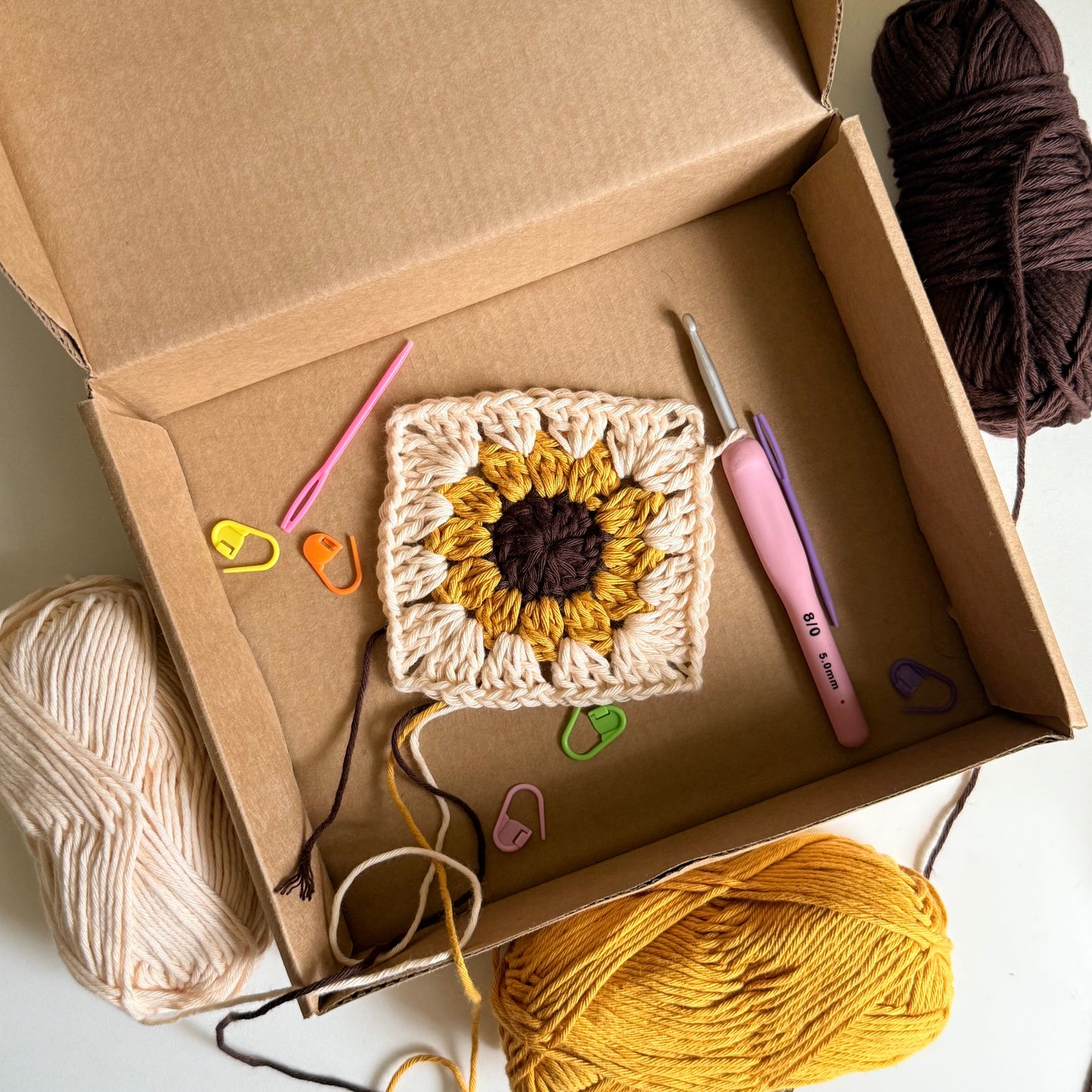 sunflower granny square crochet kit
