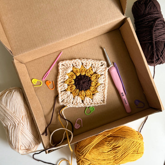 sunflower granny square crochet kit